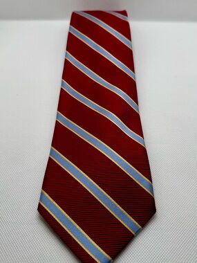 Brooks Brothers Red Tie with Light Blue and Gold Stripe